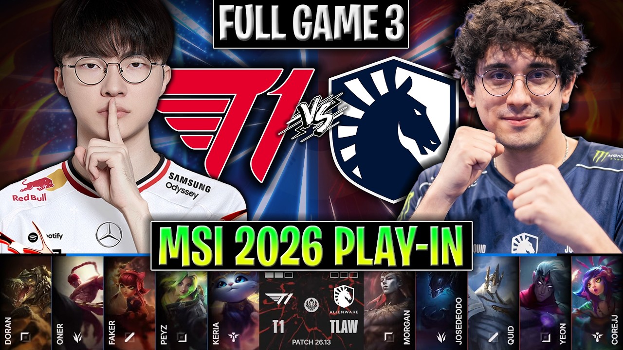 T1 vs TLAW GAME 3 MSI 2026 PLAY-IN | FULL GAME | T1 vs TEAM LIQUID ALIENWARE G3 MSI 2026 background