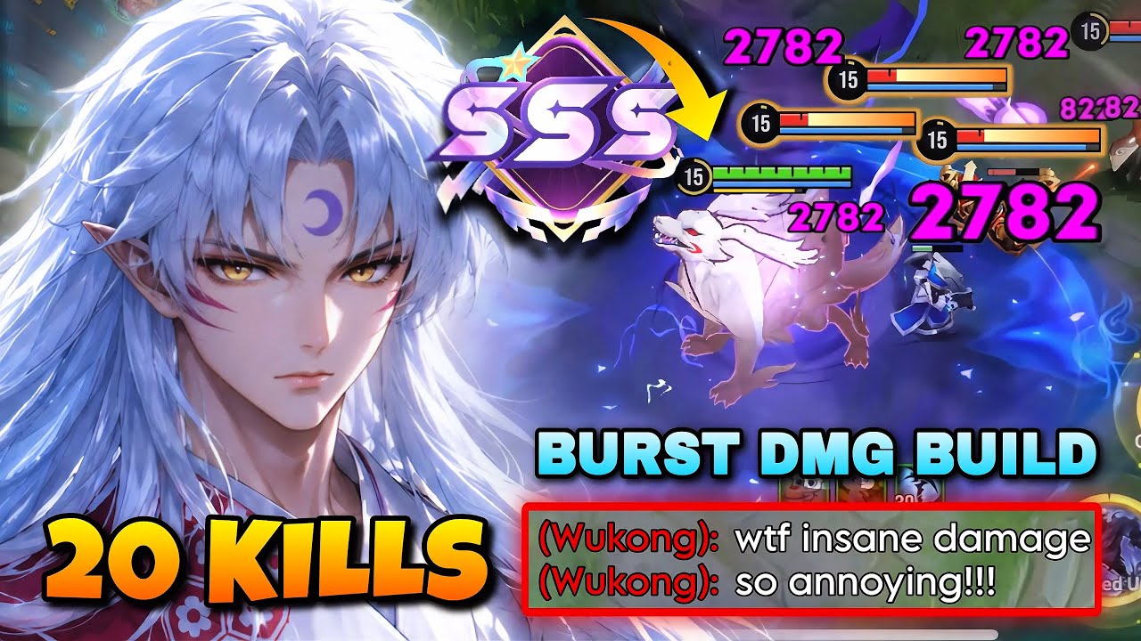 20 KILLS! SIMA YI SESSHOMARU INUYASHA SKIN WIPING OUT ENEMIES WITH THIS BURST BUILD | HONOR OF KINGS background