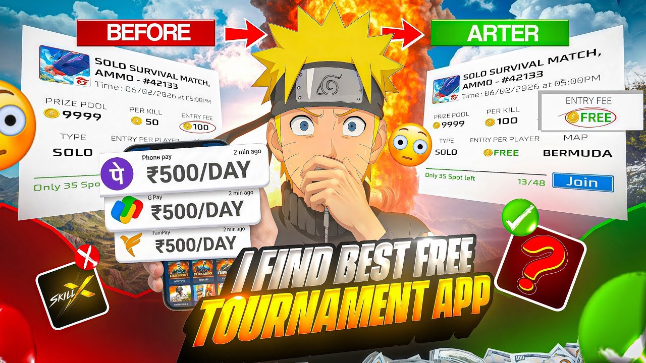 I FIND BEST FREE TOURNAMENT APP💰ENTRY- ₹0🔥PER KILL-10💴|| REAL TOURNAMENT APP EVER ⁉️FREE FIRE MAX🔥 background