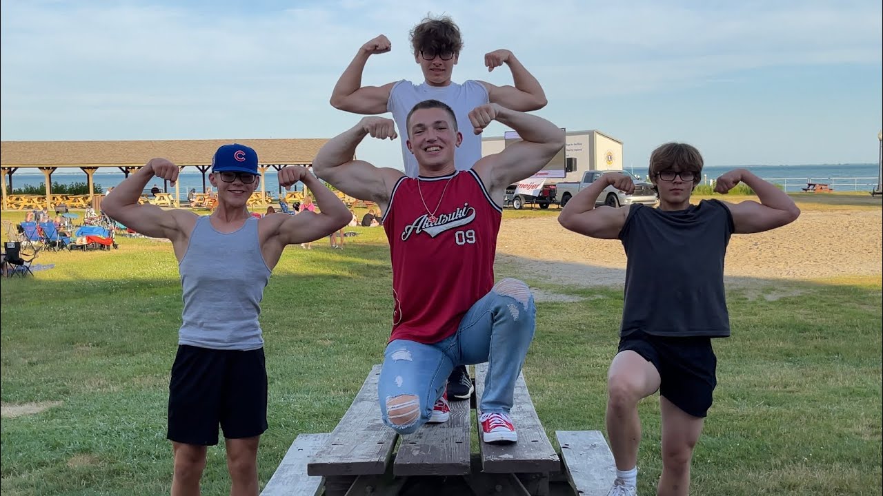 Teenage Body Builders Arm Wrestle background