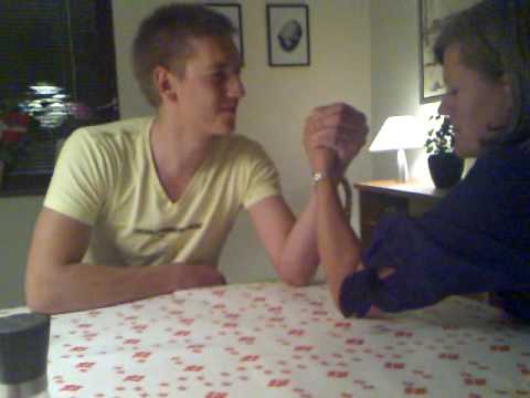 Mother and son armwrestling background