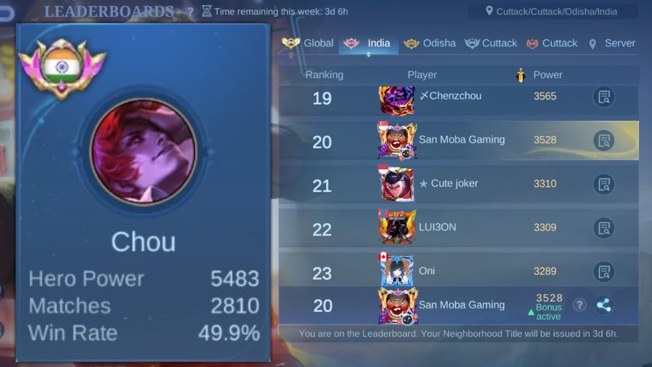 🔴TOP 🇮🇳 CHOU 3000 MATCHES PUSH LIVE‼️🤓 - Mobile Legends : Bang Bang | San Moba Gaming background
