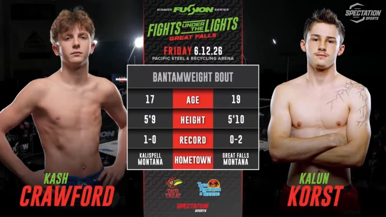 Kash Crawford vs Kalun Korst - Fusion Fight League Fights Under the Lights Great Falls background