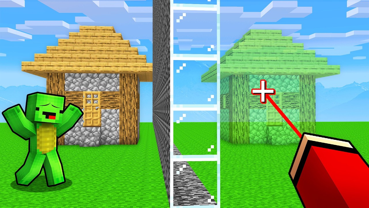 Maizen - Mikey and JJ Cheated with ONE WAY GLASS in Minecraft background