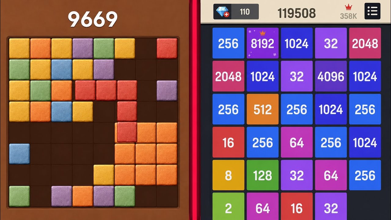 Block Blast Puzzle ЁЯзй VS Merge Block 2048 ЁЯФвтЬи Satisfying Gameplay ЁЯОоЁЯФе background