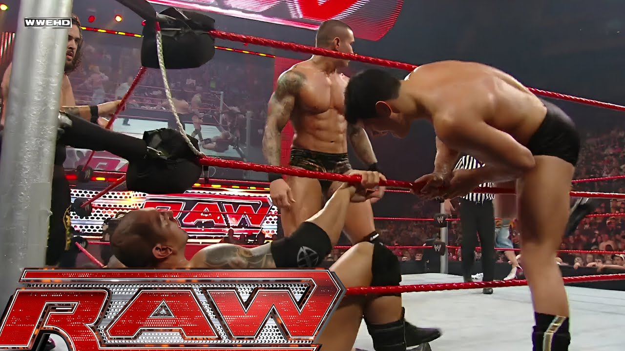 Randy Orton, Cody Rhodes & Manu vs John Cena & Batista 3-on-2 Handicap Match RAW Dec 15,2008 background