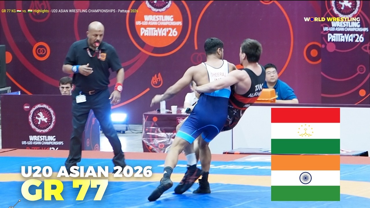 Alisher Ruzimadov ЁЯЗ╣ЁЯЗп vs ЁЯЗоЁЯЗ│ Dheeraj Kumar Malik | GR 77 KG | U20 Asian Wrestling Championships 2026 background