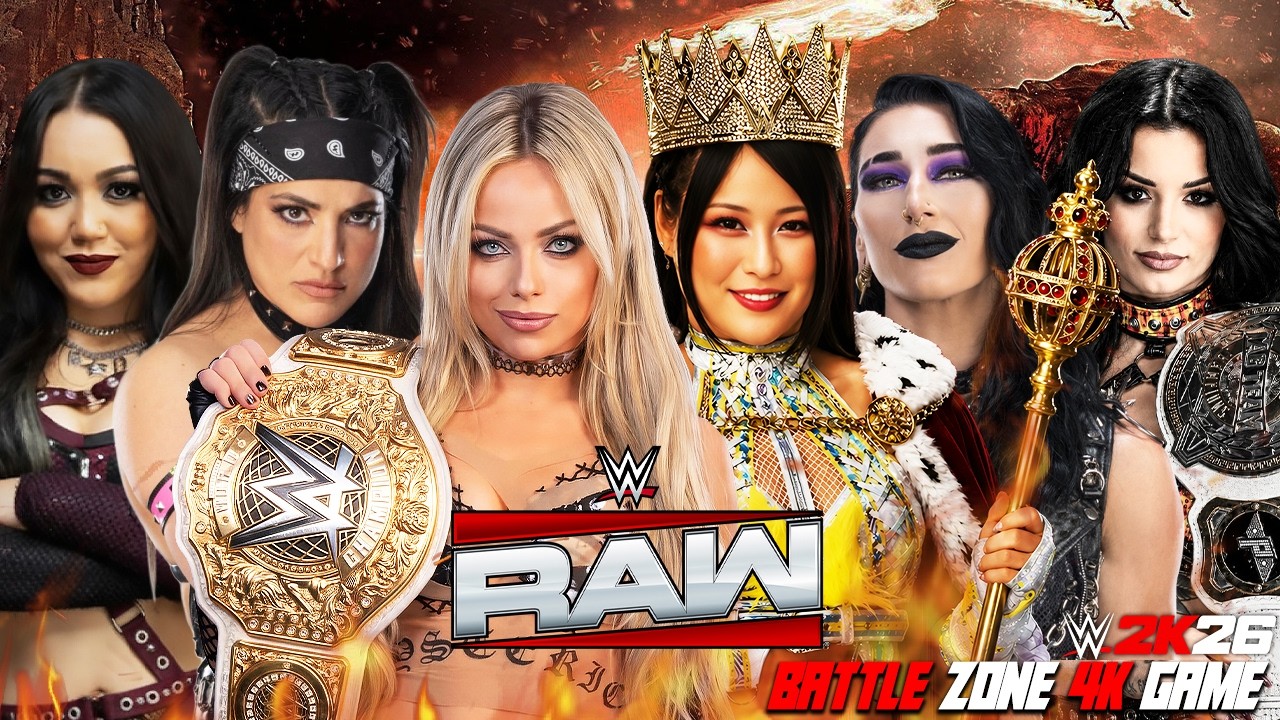 IYO SKY, Rhea Ripley & Paige vs Liv Morgan, Raquel Rodriguez & Roxanne Perez | WWE RAW background