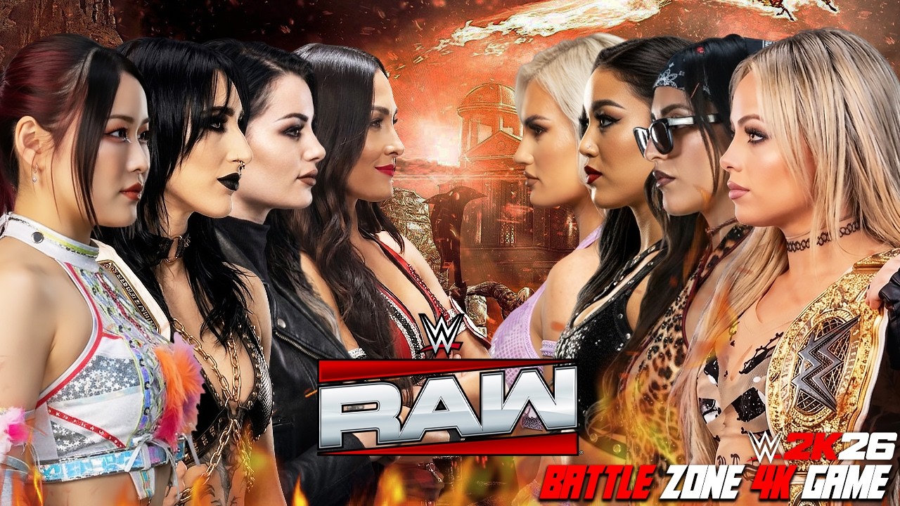 Rhea Ripley, IYO SKY, Paige & Brie Bella vs Liv Morgan's Dominant New Alliance! background