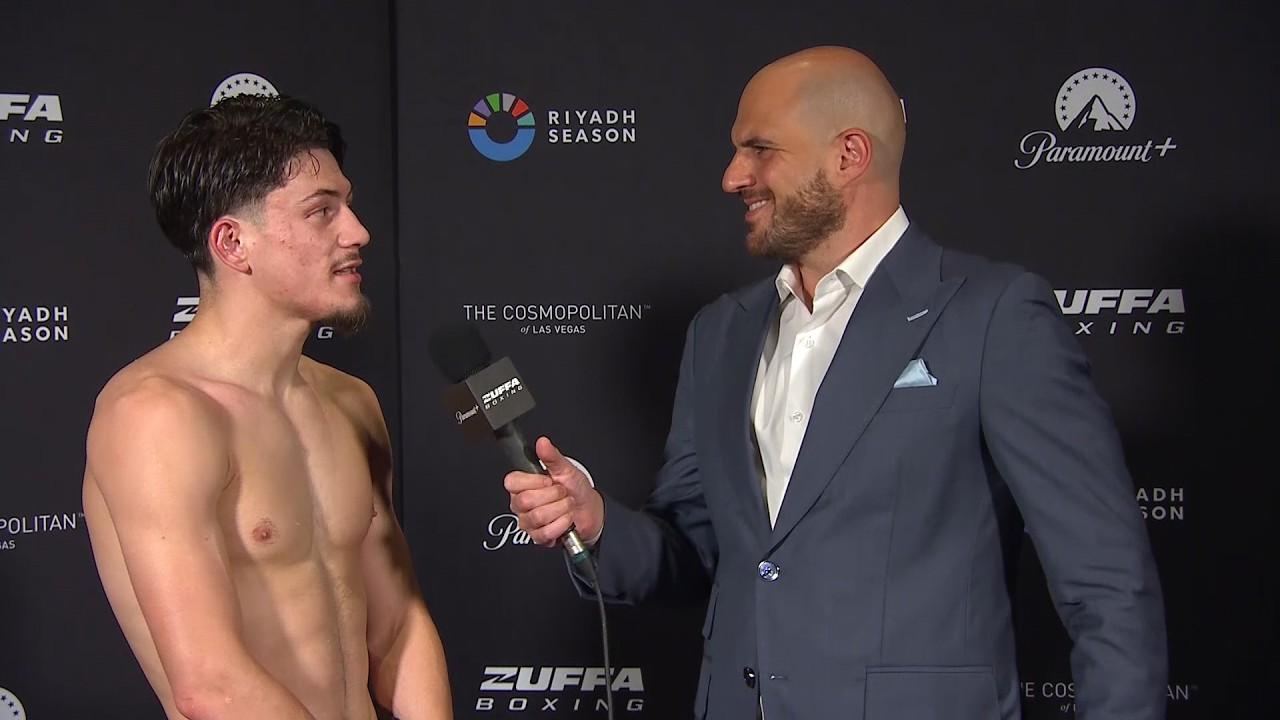 Adrian Serrano reacts to his win over Brady Ochoa: Zuffa Boxing 08, June 27, 2026 background