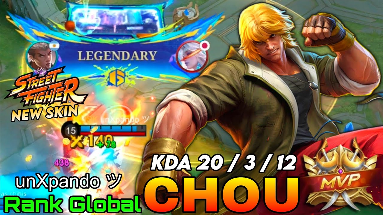 Ken x Chou New STREET FIGHTER Skin Gameplay - Top Global Chou by unXpando ツ - Mobile Legends background