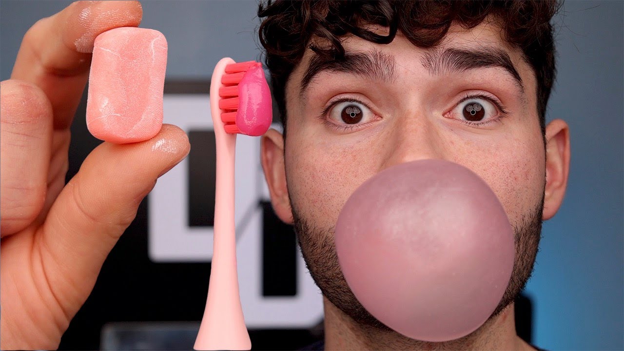 DIY Bubble Gum vs. Hubba Bubba Toothbrush! background