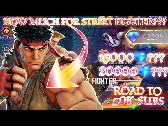 HOW MUCH π/DIAMONDS FOR ALL STREET FIGHTER SKINS IN STREET FIGHTERS COLLAB GACHA DRAWS EVENT | MLBB background