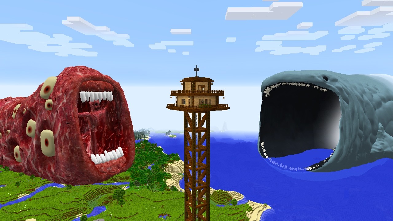 SURVIVING FROM THE BLOOP AND TRAIN EATER in Minecraft - Gameplay background