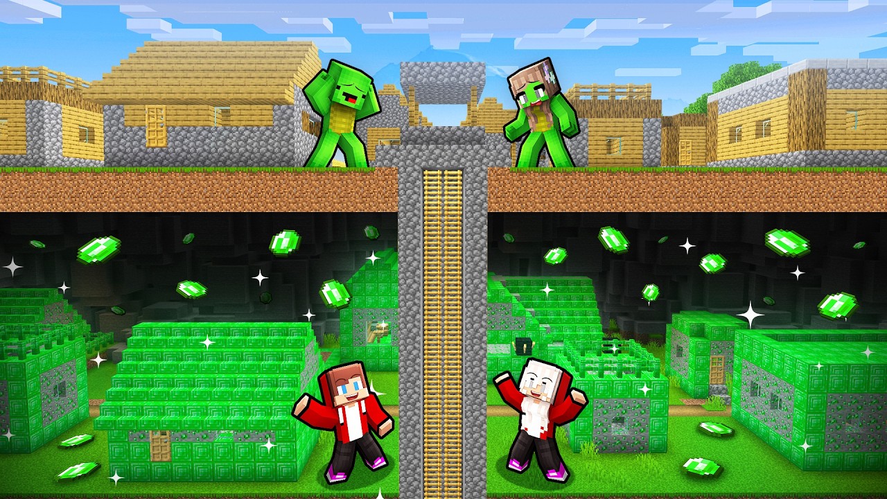JJ Found Mikey's SECRET EMERALD VILLAGE in Minecraft... background