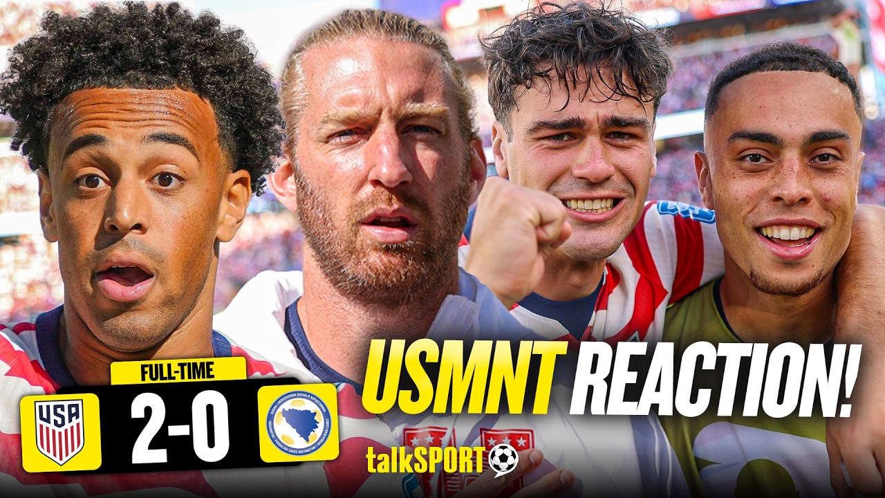 REACTION to USMNT HUGE WIN against Bosnia | Tyler Adams, Tim Ream, Sergiño Dest and Gio Reyna background