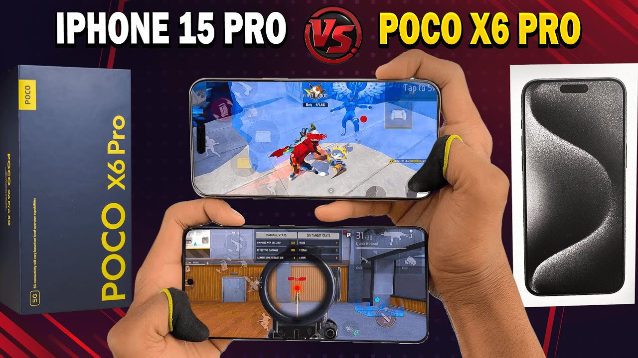 Poco x6 Pro Vs iPhone 15 Pro | Gaming Comparison Free Fire 2024 background