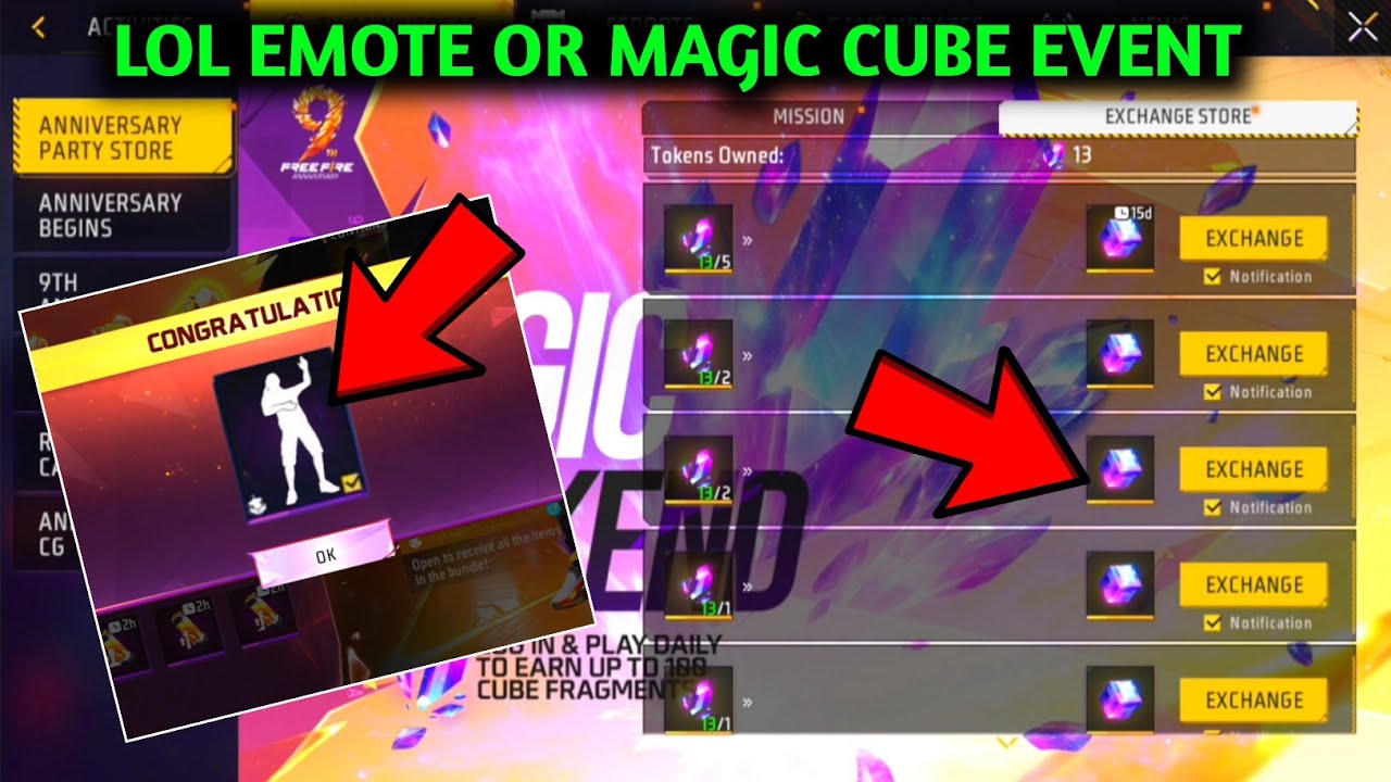 Lol Emote & Magic Cube 😍😍 | free fire 100 % Cinfirm 7 Upcoming Event | background