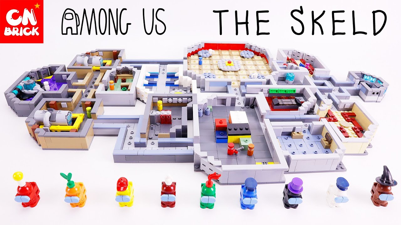 LEGO AMONG US MAP THE SKELD REACTOR UPPER LOWER ENGINE SECURITY MEDBAY ELECTRICAL CAFETERIA! background