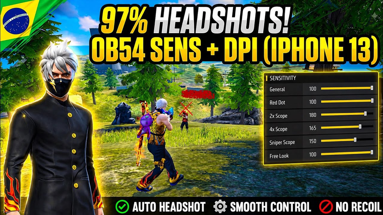 iPhone 13 Free Fire Sensitivity Setting ⚙️ 97% Headshots (OB54) | iPhone DPI background