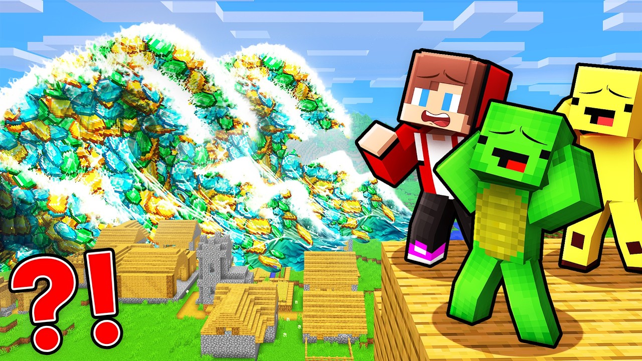 JJ and Mikey Escape From TREASURE TSUNAMI in Minecraft! background