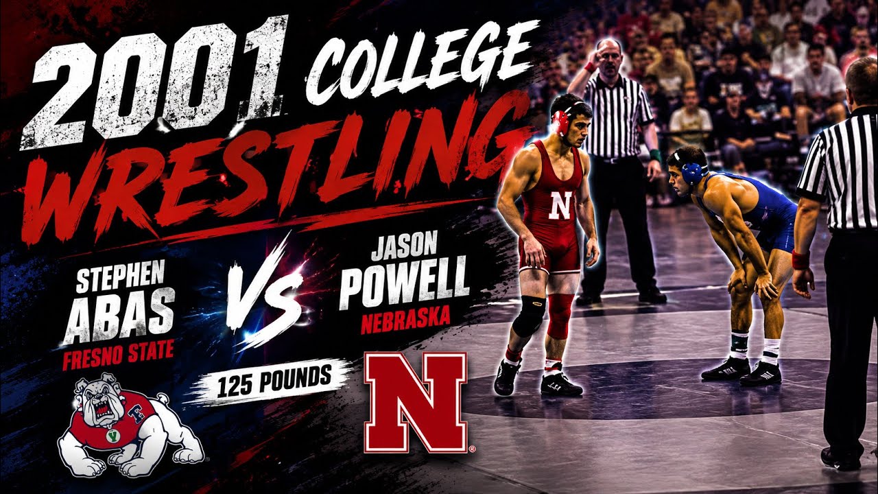2001 College Wrestling: Stephen Abas, Fresno State vs Jason Powell, Nebraska, 125 pounds, Las Vegas background