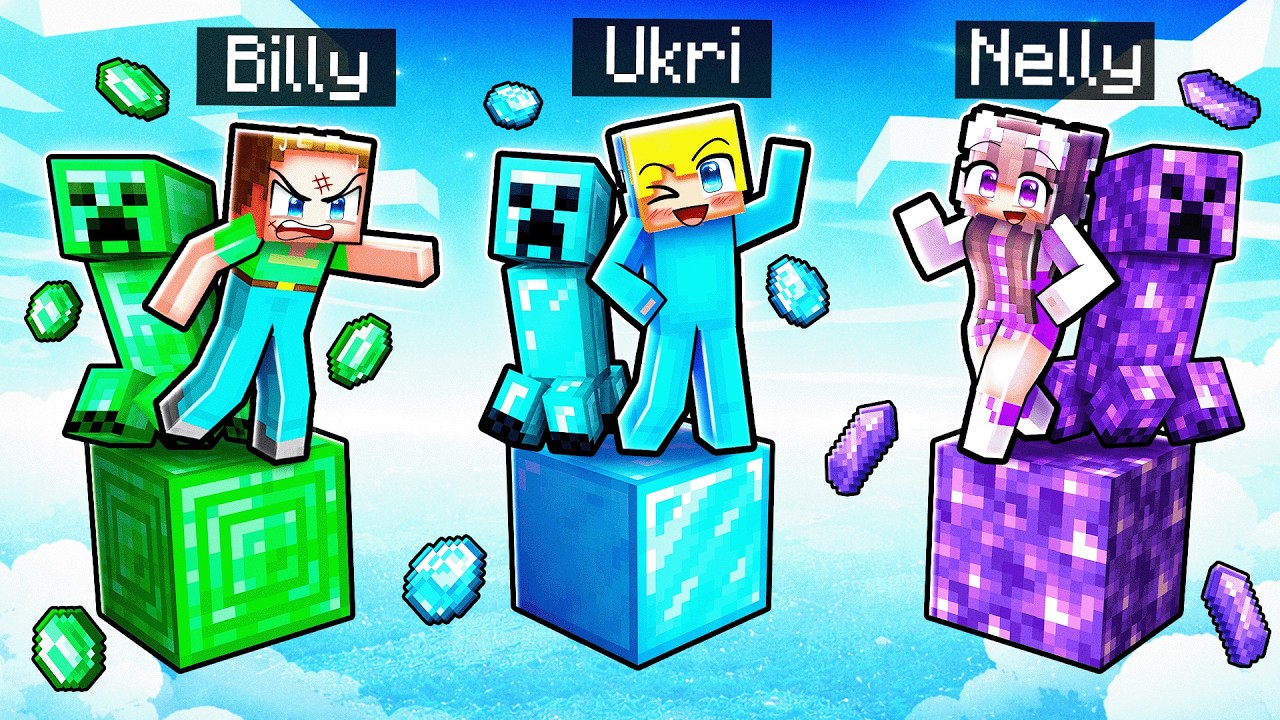 Ukri vs Billy vs Nelly ONE BLOCK CREEPER BATTLE in Minecraft! background
