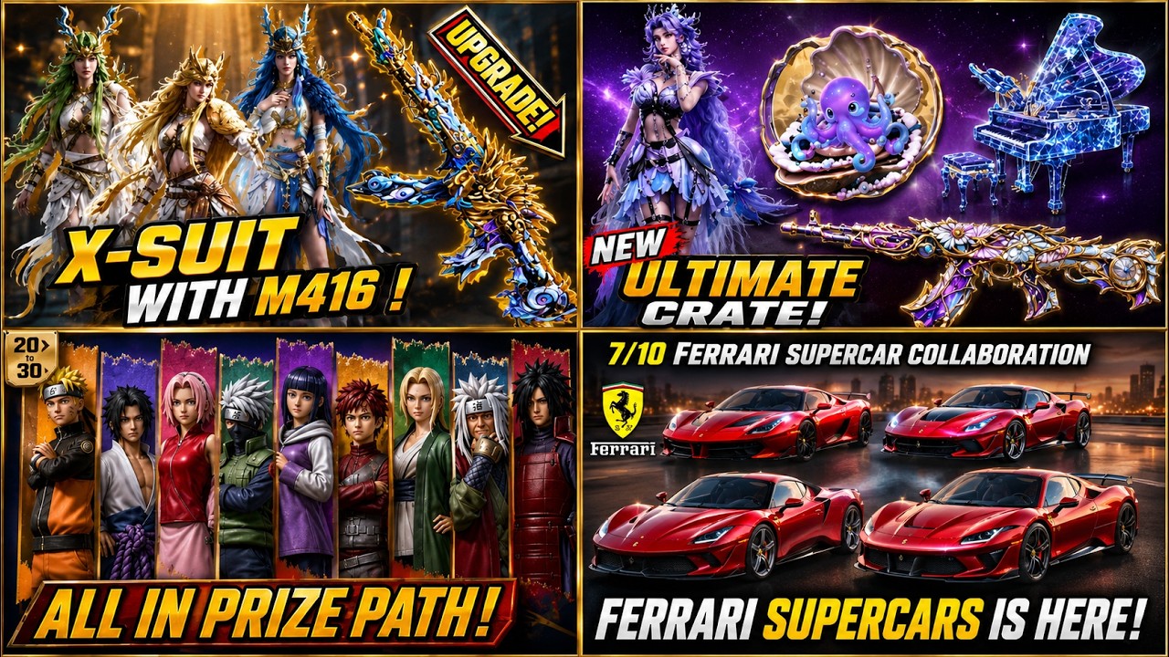 New M416 With X-suit ? New Ultimate And Upgrade M762 Skin | Ferrari Super Cars And Naruto Prize Path background