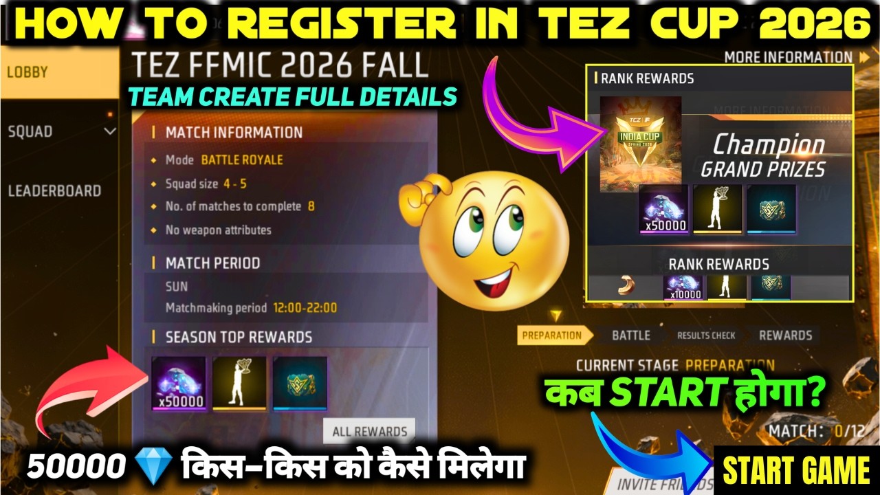 HOW TO REGISTRATION FREE FIRE TEZ FFMIC 2026 FALL INDIA CUP TOURNAMENT KAREN KAISE REGISTER KARE background