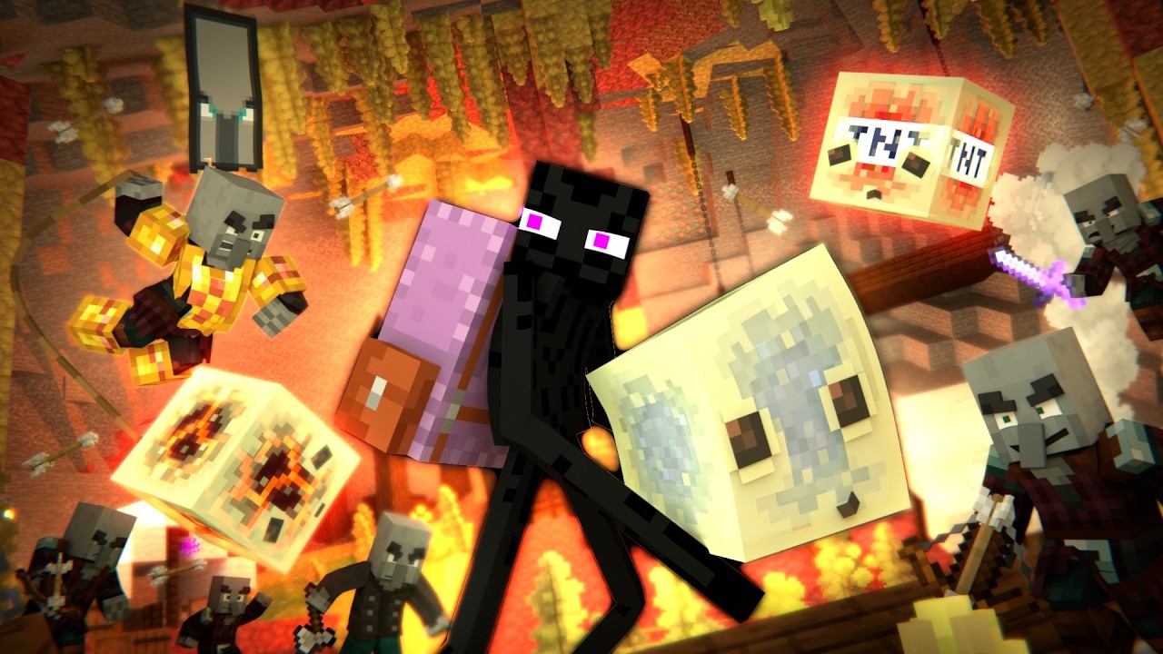 SULFUR CUBE ARMY - Enderman vs Pillager Army - Chaos Cubed Animation (Minecraft Movie Animation) background