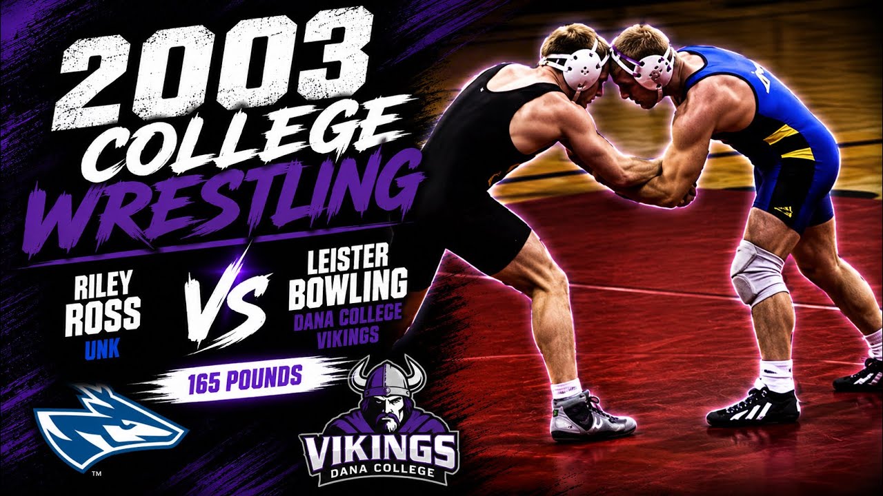 2003 College Wrestling: Riley Ross, UNK vs Leister Bowling, Dana College, 165 pounds background