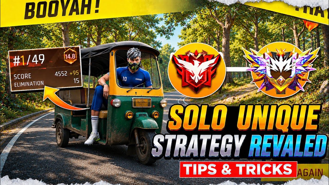 Solo Unique Secret Startegy Revealed 💀 | Every Solo Br Rank Match Boyaah Tips And Tricks #freefire background