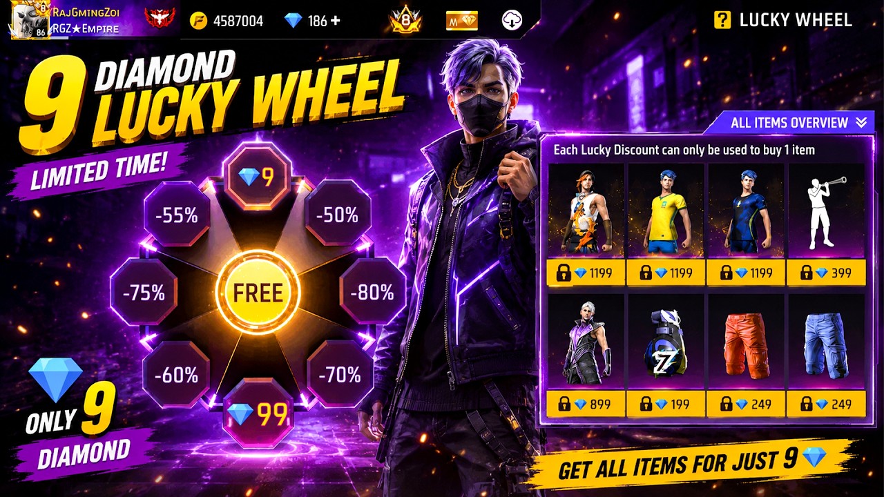 9 Diamond Lucky Wheel Event Free Fire 🤩 | FF New Event | Lucky Wheel Event Today background