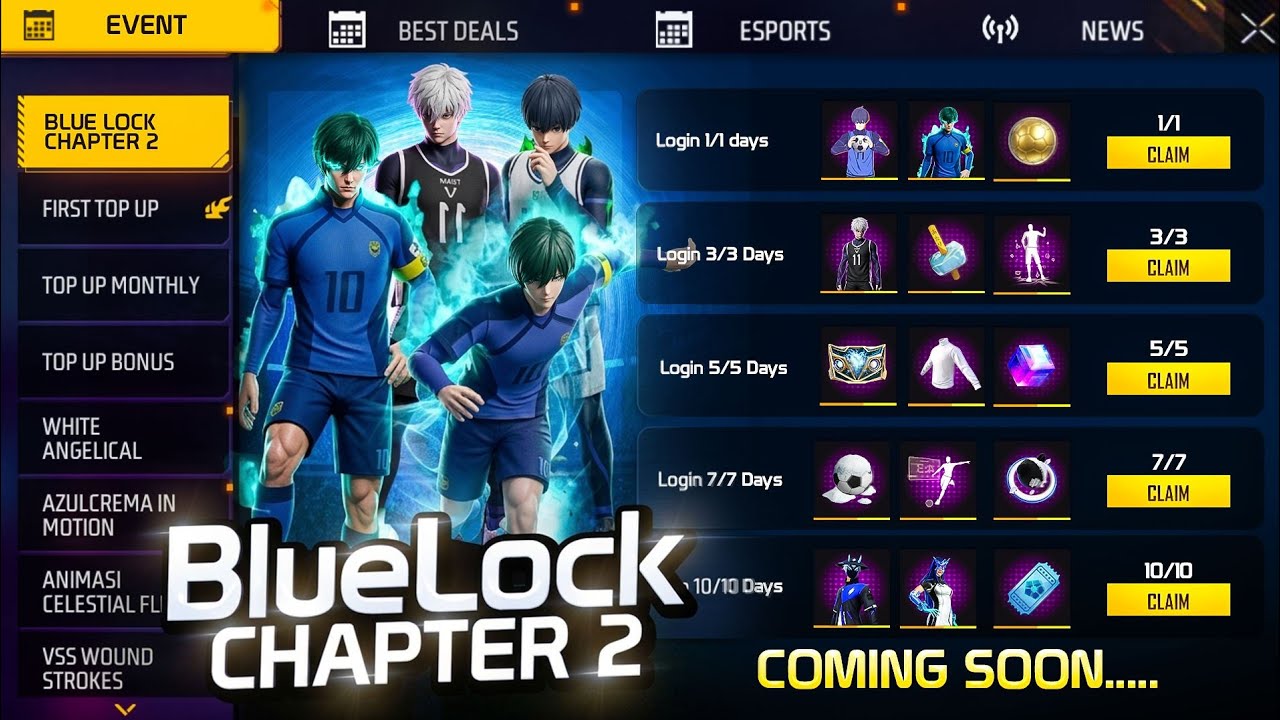 ЁЯФеCLAIM BLUE LOCKЁЯдйBUNDLE FREE FIRE || BLUE LOCK CHAPTER 2 FREE FIRE || FREE FIRE NEW EVENT BANGLA background