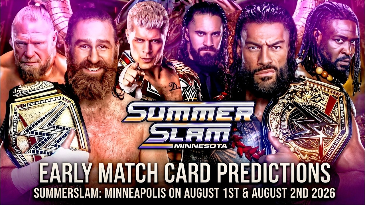 WWE SummerSlam 2026 Match Card Predictions | Roman Reigns vs Seth Rollins, Brock Lesnar vs Oba Femi background