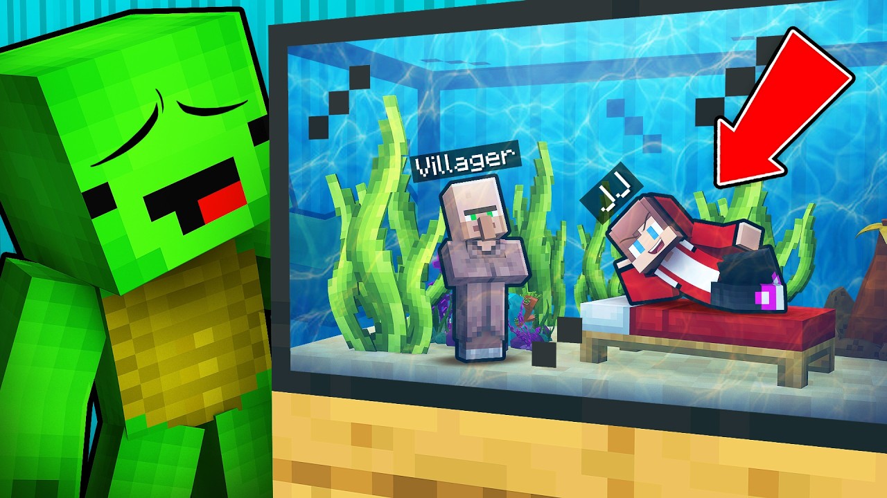 Mikey and JJ Survive inside a House inside an Aquarium - Maizen Minecraft background