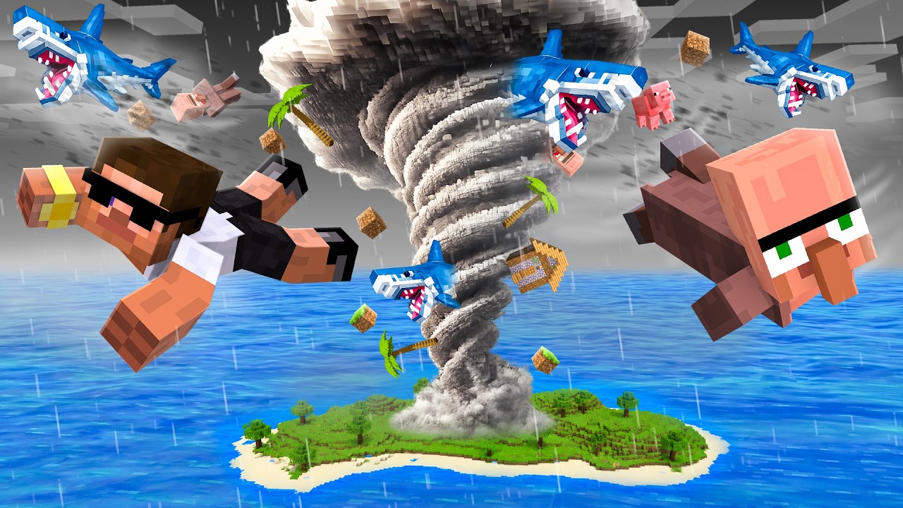 Surviving Deadly Shark Tornado in Minecraft.. background