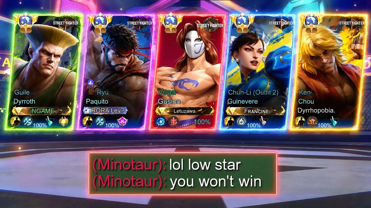 MLBB 5 MAN NEW STREET FIGHTER SKIN!! | HIGH RANK ENEMY UNDERESTIMATE US 🥶 background