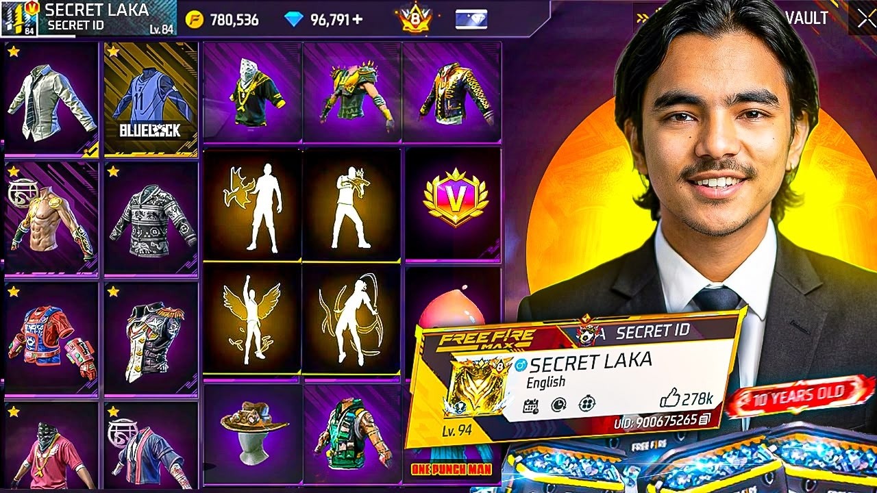 Laka Gamer Secret free fire Account 😱 9 Years old Title❓ background