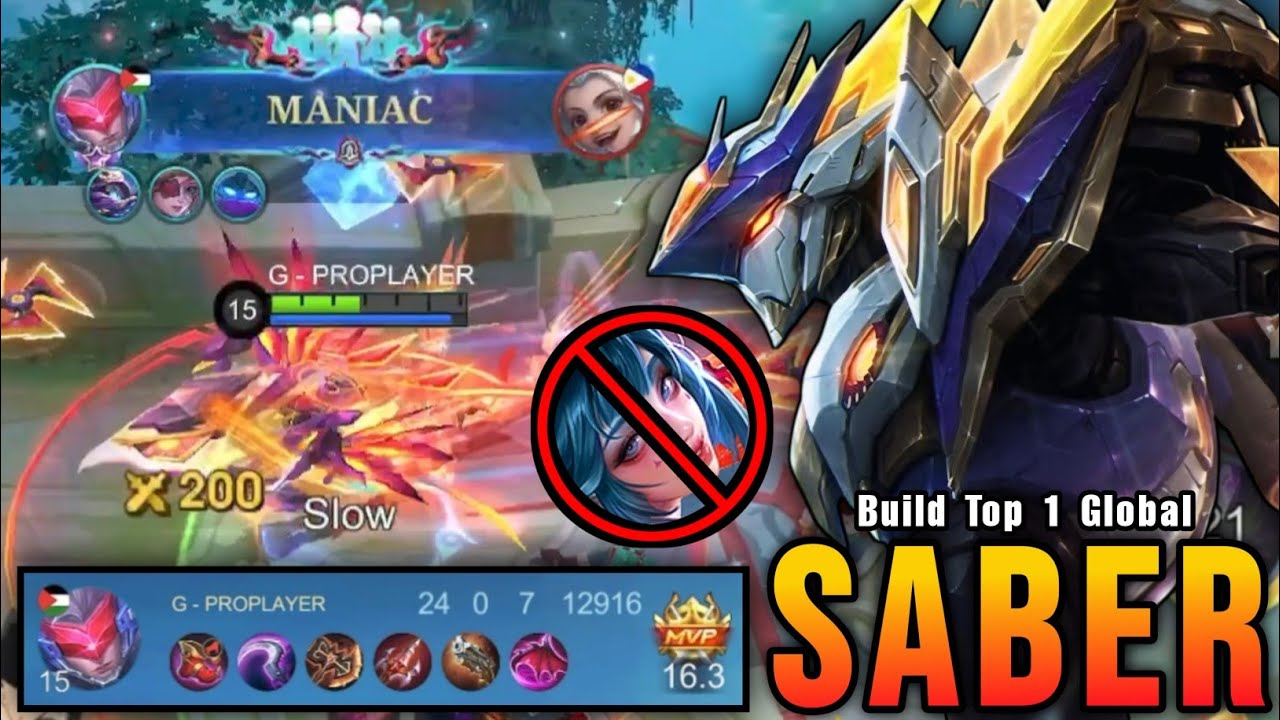 24 Kills + MANIAC!! Saber MVP 16.3 Points 100% UNSTOPPABLE!! - Build Top 1 Global Saber ~ MLBB background
