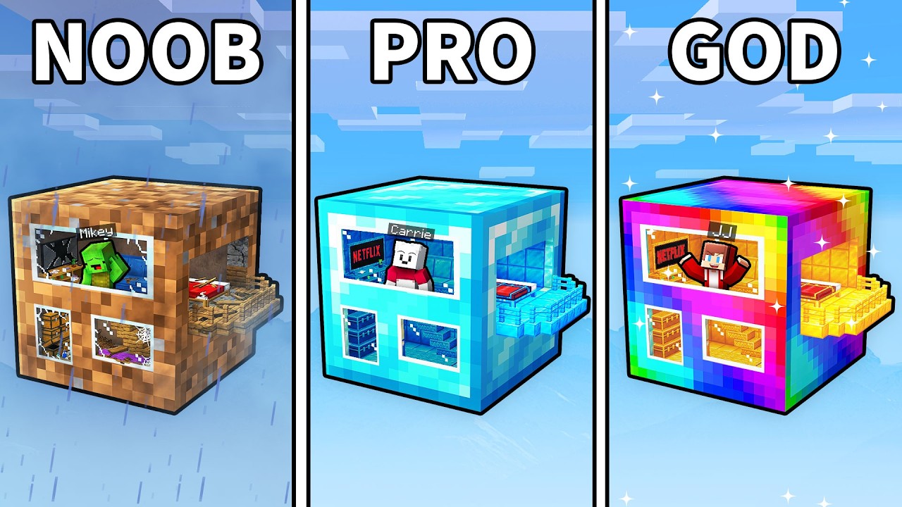 Mikey & JJ Friends: POOR vs OP Base inside a Block Challenge - Maizen (Minecraft) background