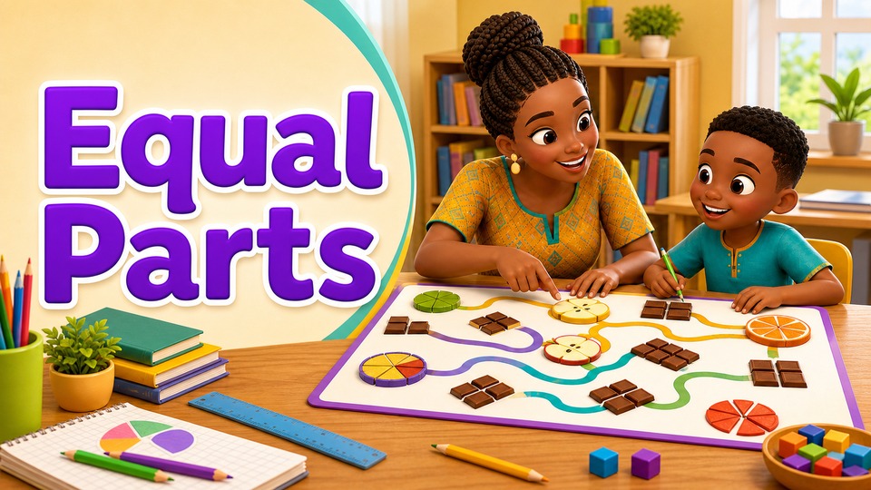 Katumbas na Bahagi | Mga Pag-aaral sa Math para sa Ikalawang Yugto | Kids Academy backdrop