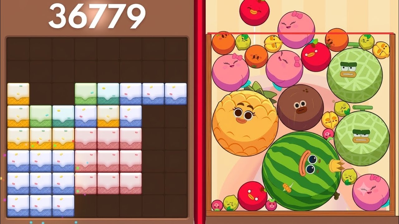Block Blast Puzzle ๐งฉ VS Fruit Clash Watermelon Game ๐โจ Satisfying Gameplay ๐ฎ๐ฅ background