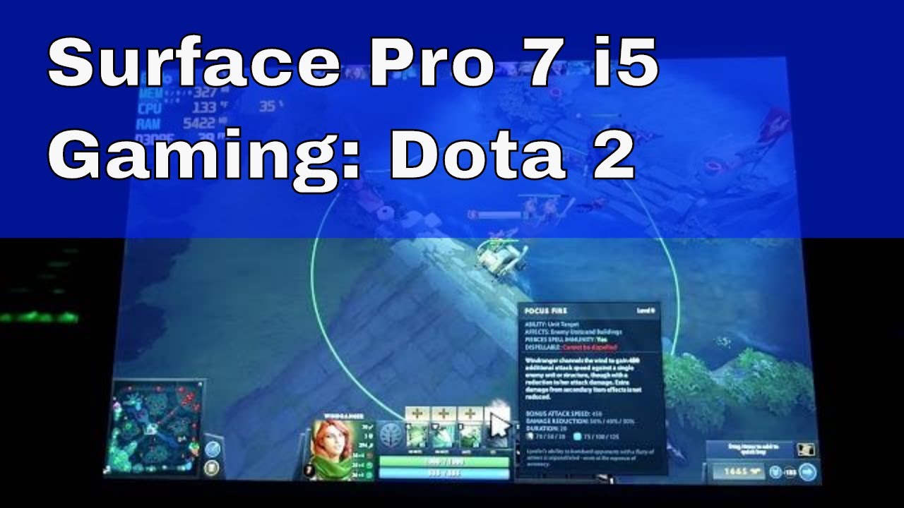 Gaming on the Surface Pro 7 i5 - Dota 2 background