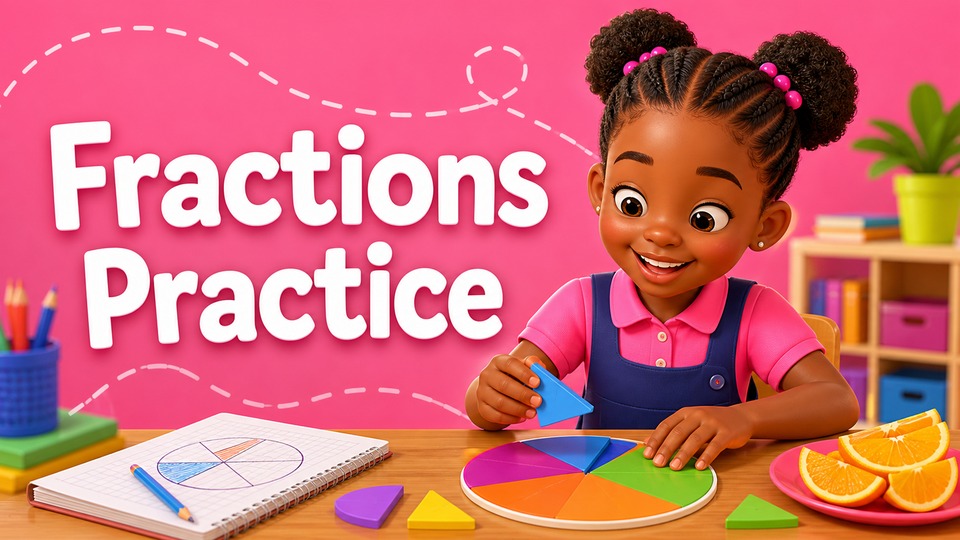 Latihan Pecahan | Kelas 1 | Matematika - Kids Academy background