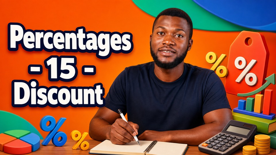 Fractions, Decimals, Percentages and Number Bases - Percentages - 15 - Discount background