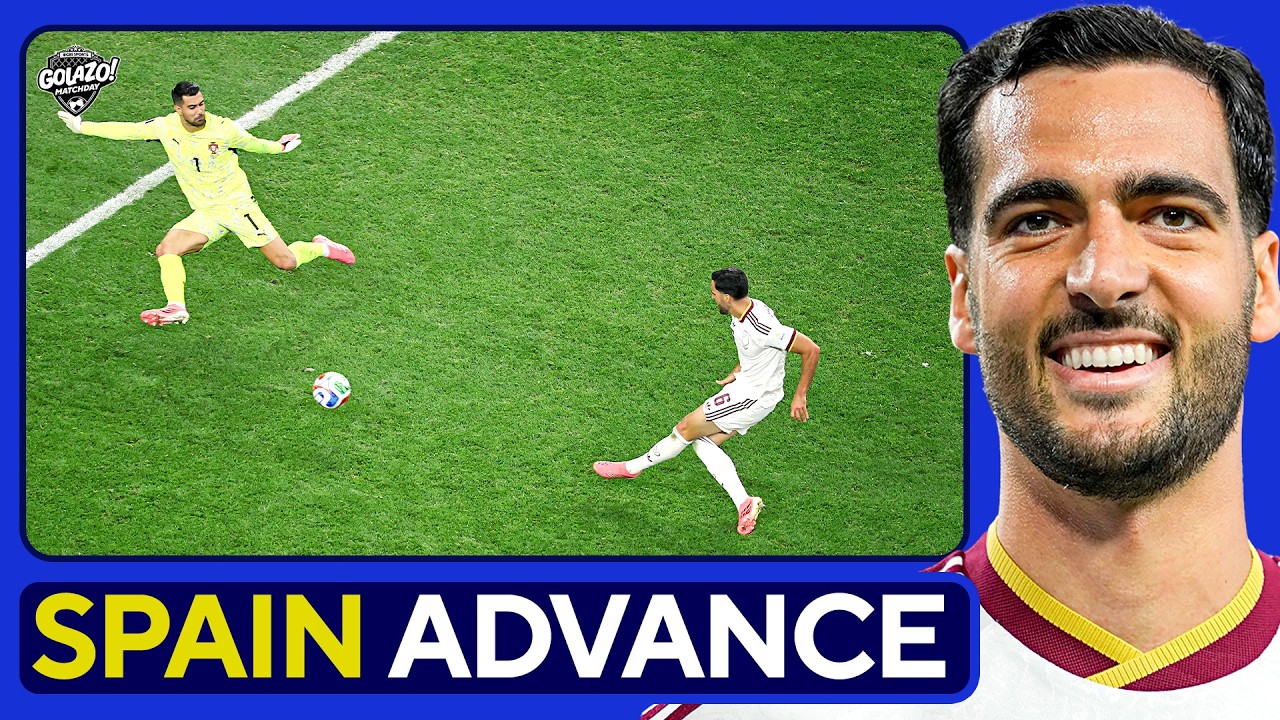 Mikel Merino's STOPPAGE TIME WINNER leads Spain past Portugal 💥 background