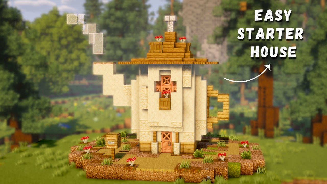 Minecraft: How To Build a Fantasy Starter House - Teapot Abode | Easy Relaxing Tutorial background