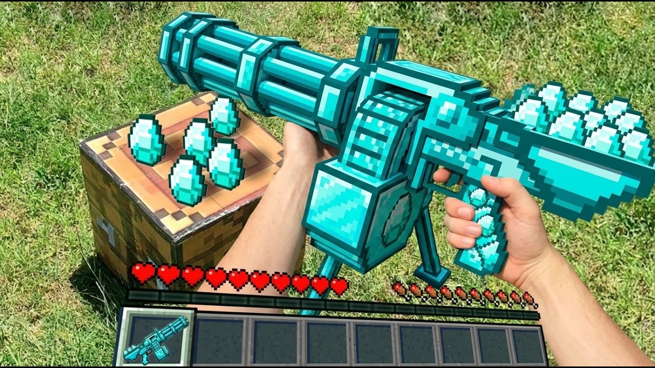 Minecraft in Real Life MOVIE CRAFTING DIAMOND GUN - Realistic Minecraft vs real life background