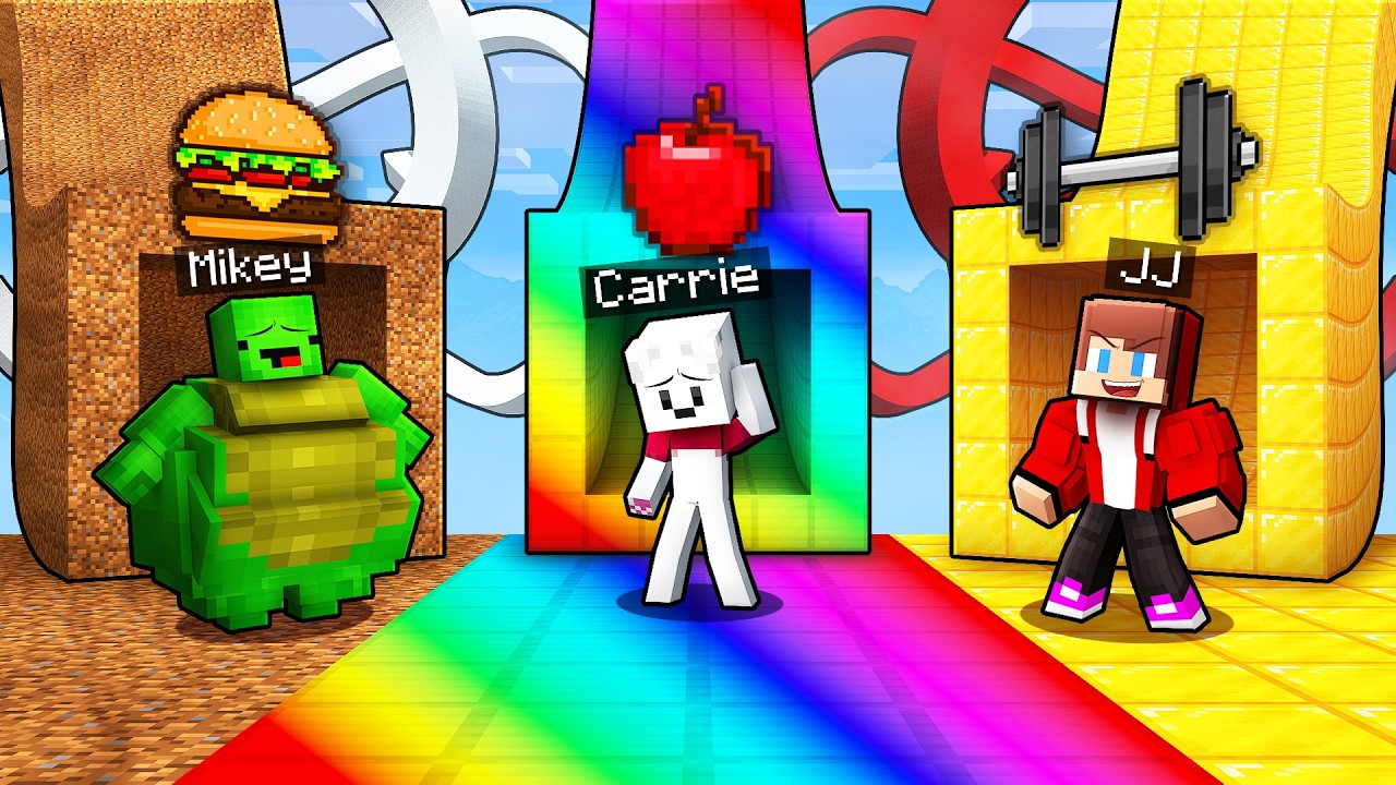 JJ vs Mikey vs Banana Kid: GYM TUNNEL BATTLE in Minecraft! background